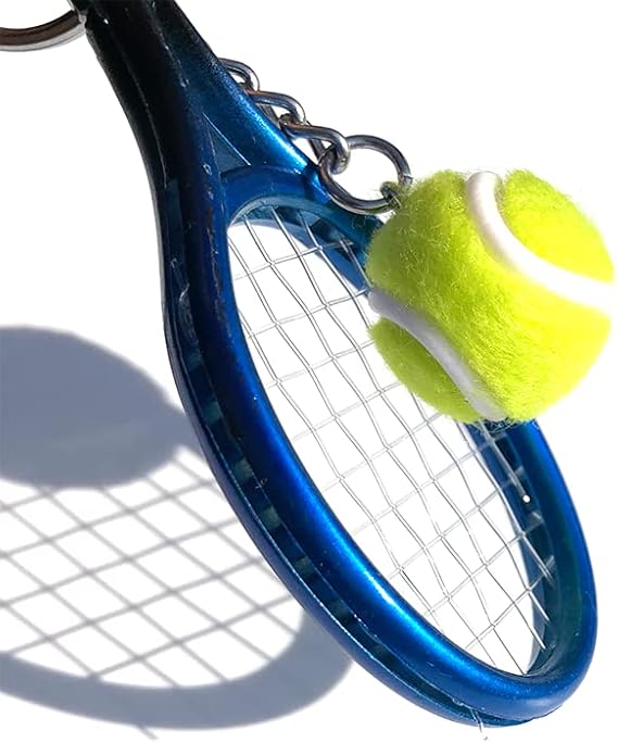 Keychain - Mini tennis racket - With ball - Keychain - Blue - Tennis fan - Keychain - Gift V1259-DP01-BO-17