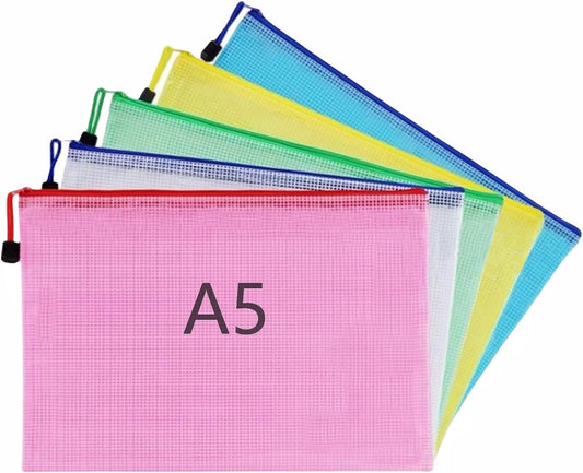 A5 Plastic Wallet Map Zip Closure Document Bag Files Zip Closure for Office Home School Supplies 5 Pieces V1259-DP01-BO-172