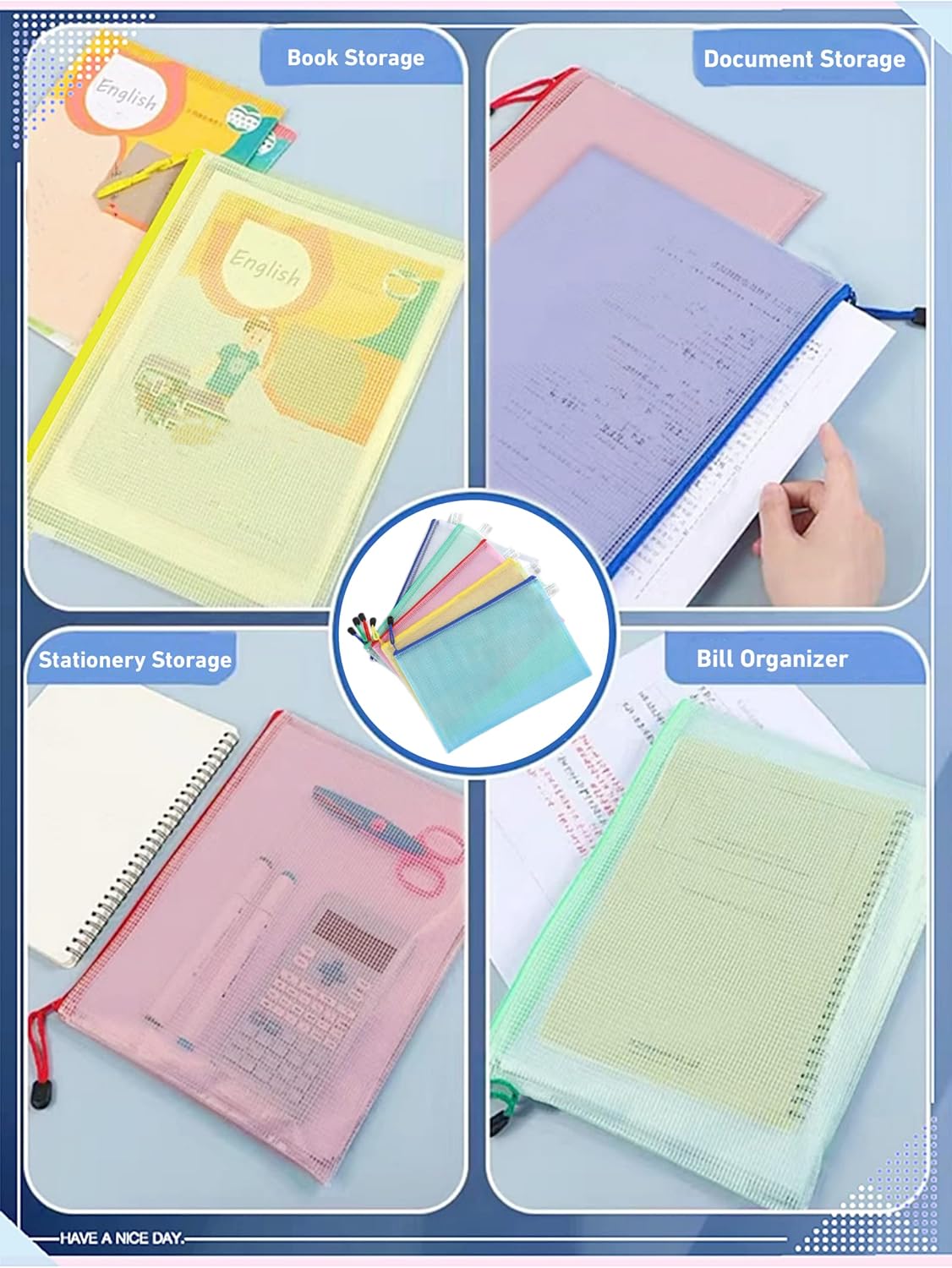 A5 Plastic Wallet Map Zip Closure Document Bag Files Zip Closure for Office Home School Supplies 5 Pieces V1259-DP01-BO-172