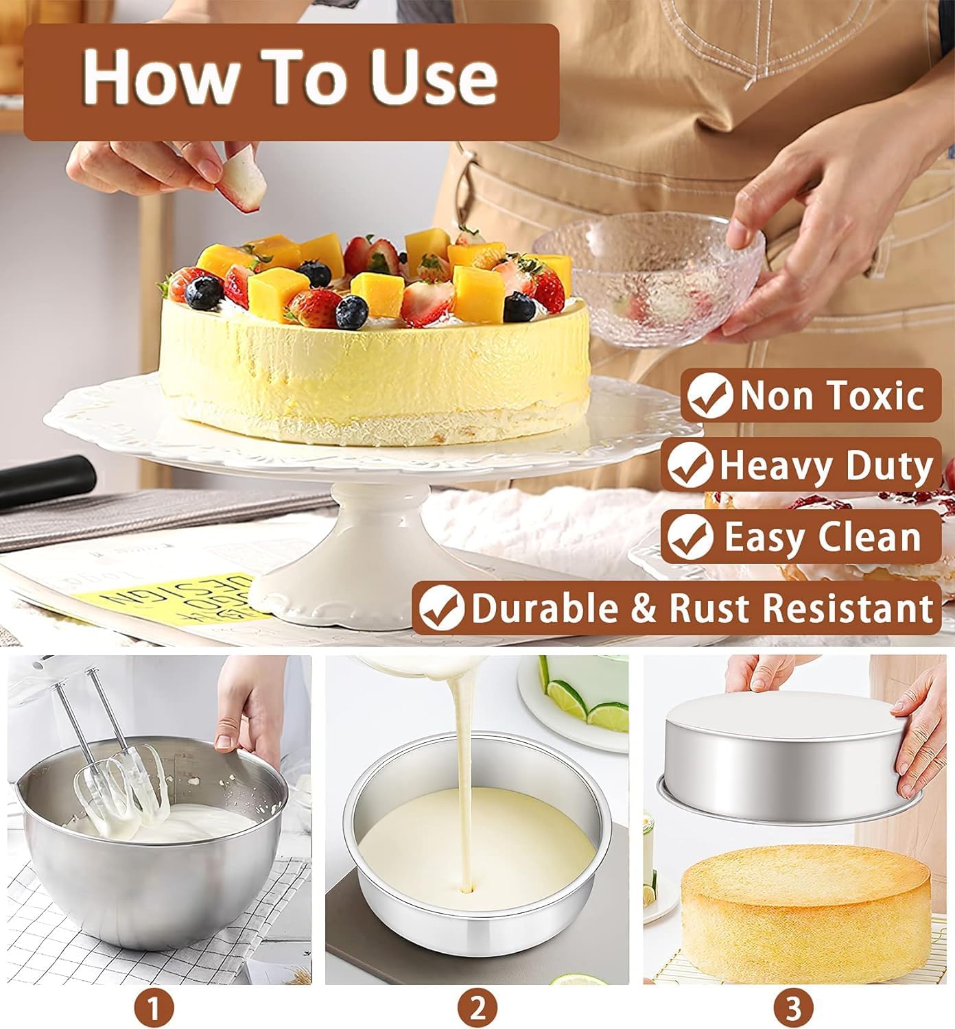 2-Pack 6-Inch Cake Pans Non-Stick Deep Aluminium Round Cake Pans with Removable Bottom for Baking - Baking - V1259-DP01-BO-178