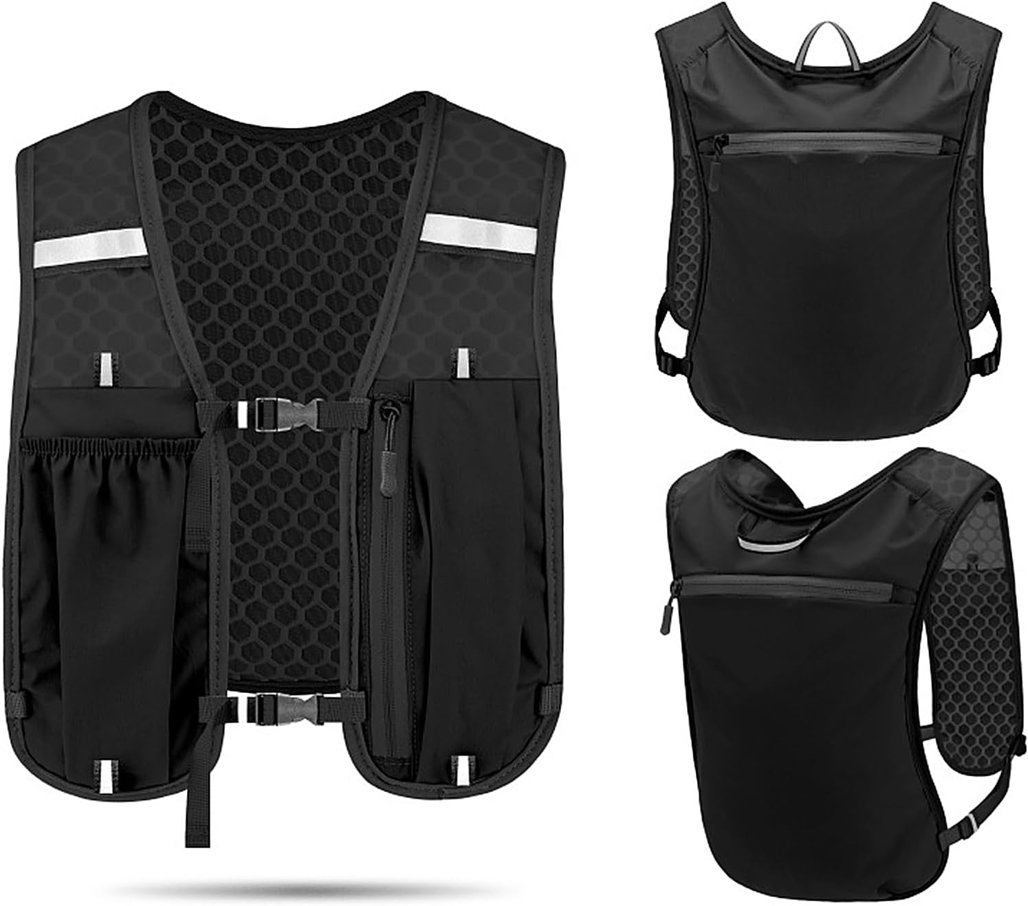 Unisex running vest with phone holder and storage space - adjustable hydration vest - lightweight and V1259-DP01-BO-181