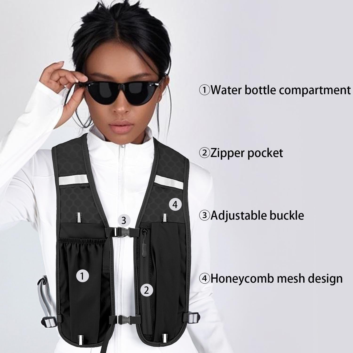 Unisex running vest with phone holder and storage space - adjustable hydration vest - lightweight and V1259-DP01-BO-181
