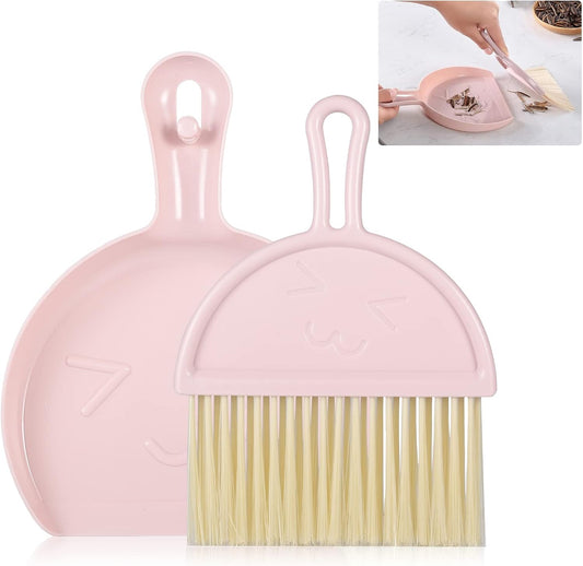 Mini dustpan and brush - pink set of brush and dustpan - portable combination of cleaning brush and dustpan - V1259-DP01-BO-188