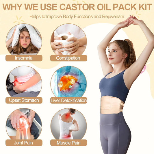 Castor oil packs - Reusable adjustable packaging set for the liver - promotes sleep - supports the liver and V1259-DP01-BO-191