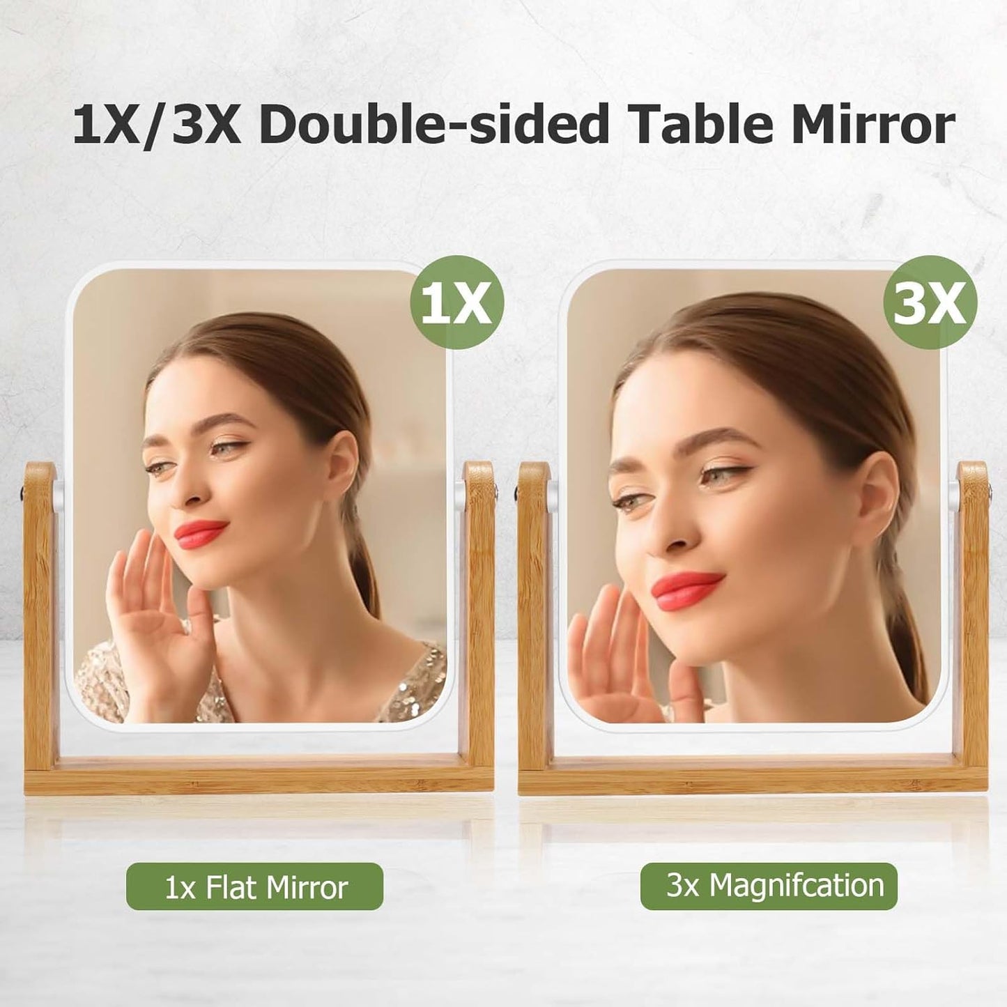 Desk mirror with standard 1x/3x magnification - double-sided - 360-degree swivel - portable vanity mirror V1259-DP01-BO-194