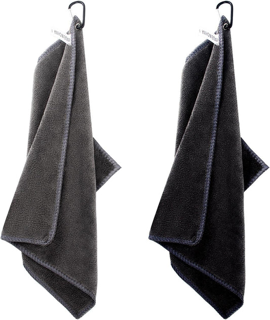 2 pieces golf towels- absorbent cleaning towels- multifunctional towels with carabiner for golf bags- V1259-DP01-BO-208