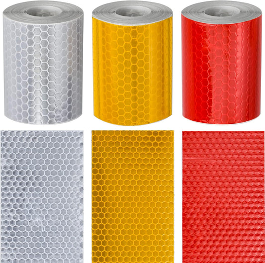 Reflective tape stickers - 3 rolls - White, yellow, red - Reflective tape - Safety warning strips - Traffic V1259-DP01-BO-21