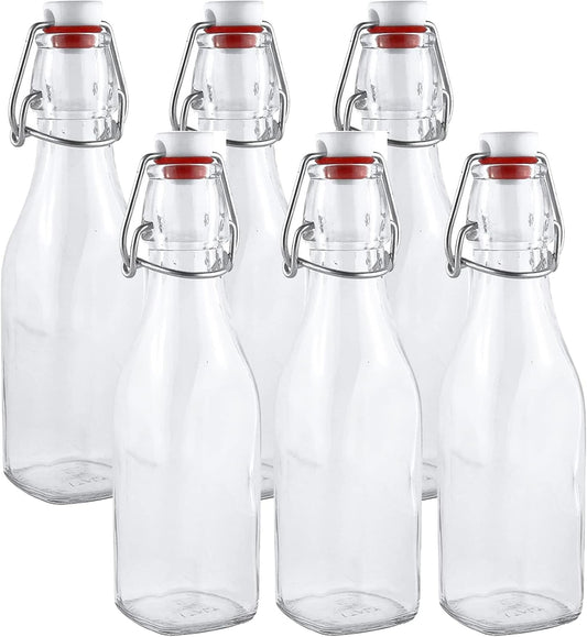 Clip-on glass storage bottle with lid for brewing beer, wine, spices, drinks, oil, vinegar, kombucha and water V1259-DP01-BO-218