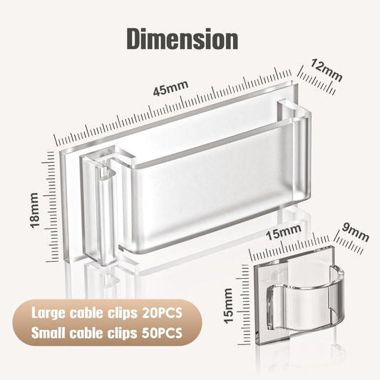 70 self-adhesive cable clips - 50 small + 20 large self-adhesive cable organizers - plastic cable organizer V1259-DP01-BO-221