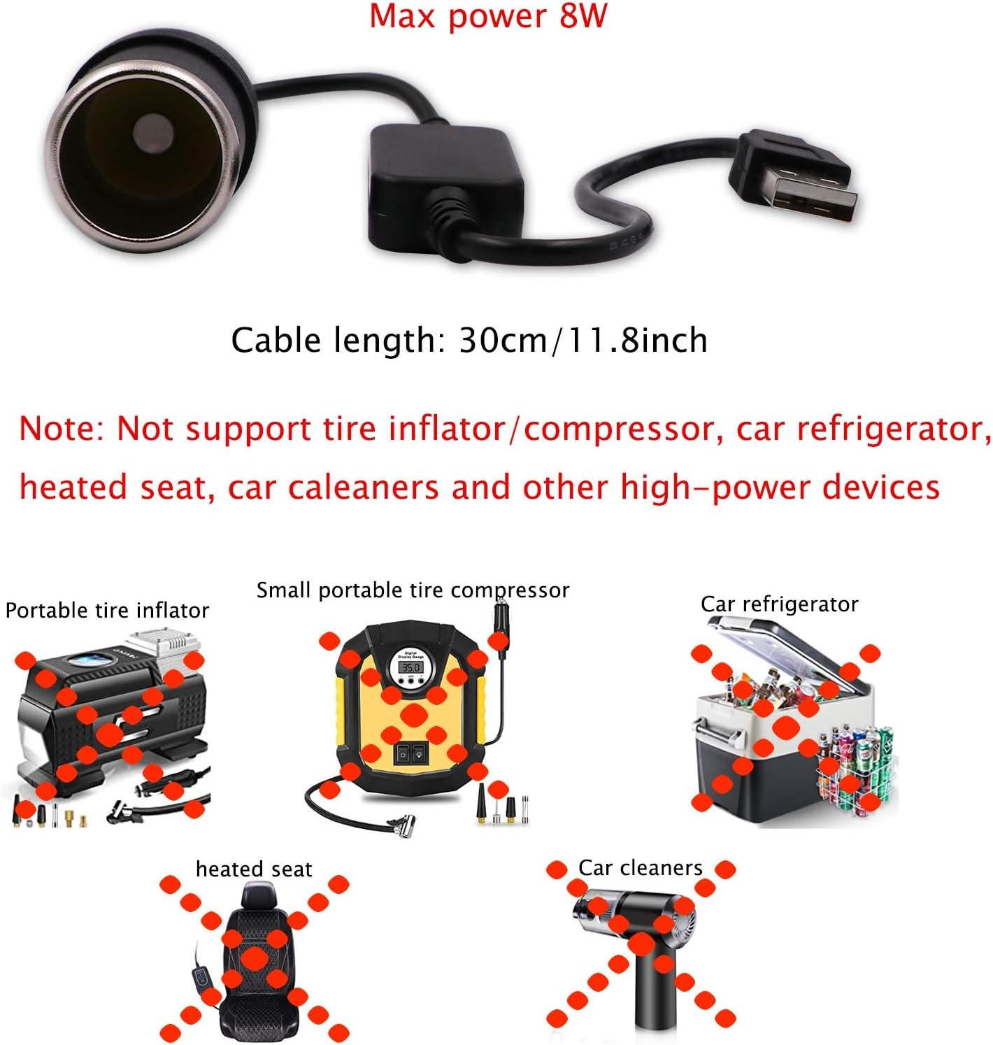 USB A male to 12V car cigarette lighter female adapter cable (max. 8W) V1259-DP01-BO-222