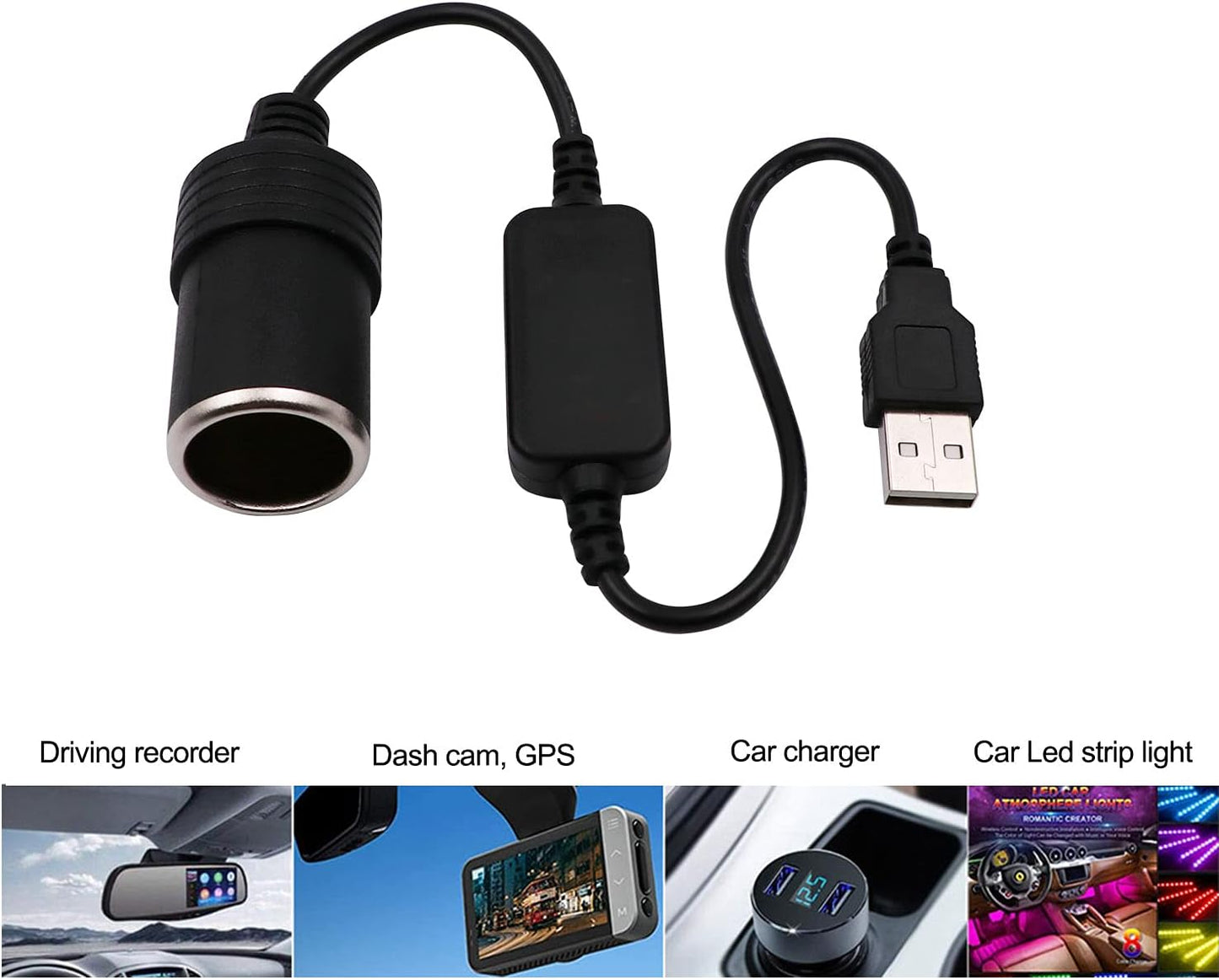 USB A male to 12V car cigarette lighter female adapter cable (max. 8W) V1259-DP01-BO-222