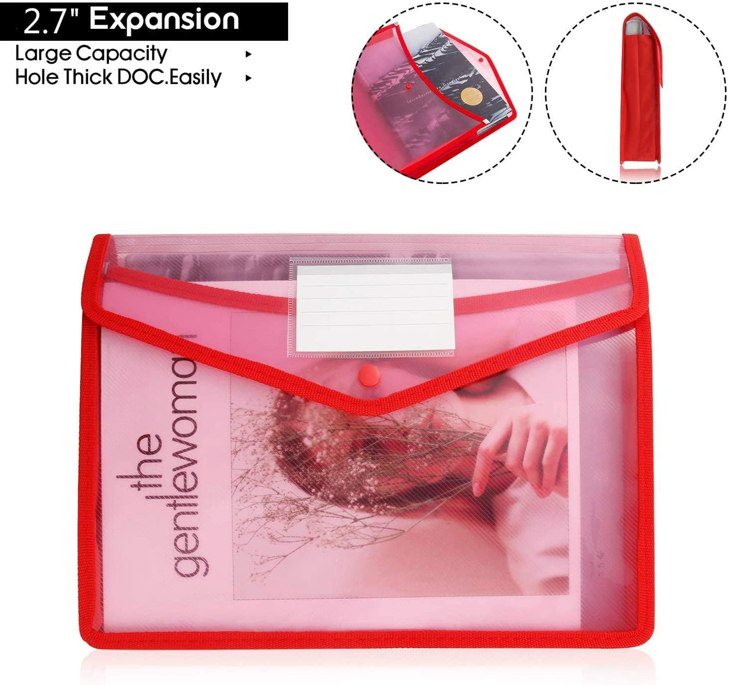 A4 plastic wallet - set of 5 popper wallets plastic folders premium pocket map envelopes for school office V1259-DP01-BO-223