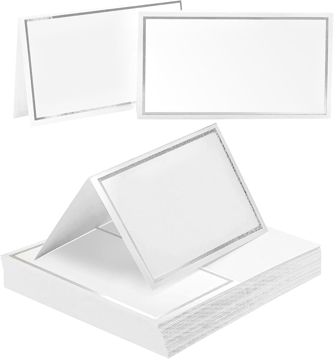 50 silver-edged table decorations reception seating place cards - rectangular plate cards for wedding dinner V1259-DP01-BO-237