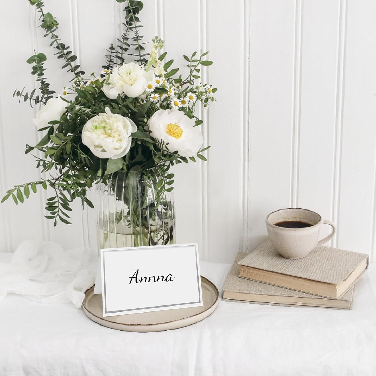 50 silver-edged table decorations reception seating place cards - rectangular plate cards for wedding dinner V1259-DP01-BO-237