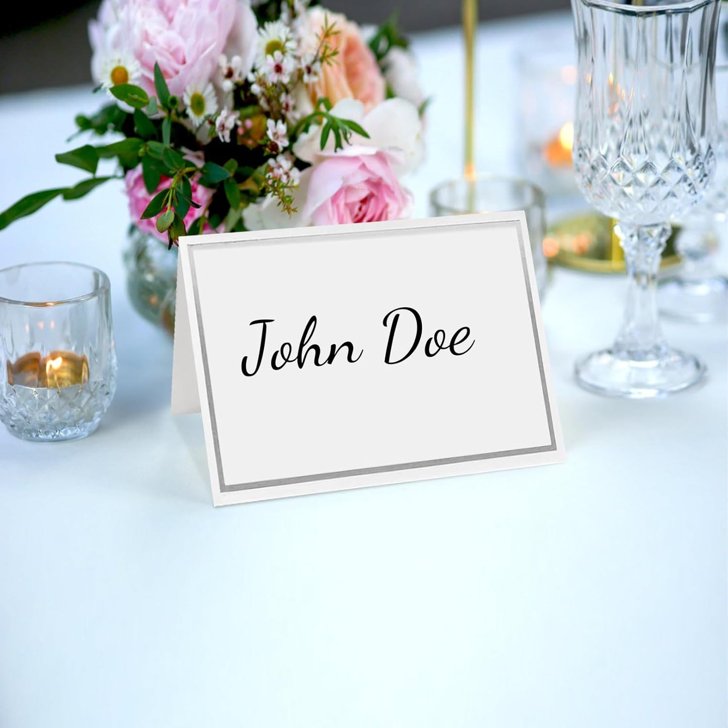 50 silver-edged table decorations reception seating place cards - rectangular plate cards for wedding dinner V1259-DP01-BO-237