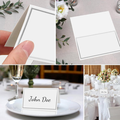 50 silver-edged table decorations reception seating place cards - rectangular plate cards for wedding dinner V1259-DP01-BO-237