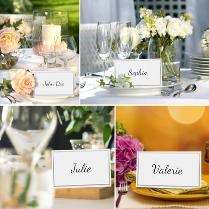 50 silver-edged table decorations reception seating place cards - rectangular plate cards for wedding dinner V1259-DP01-BO-237