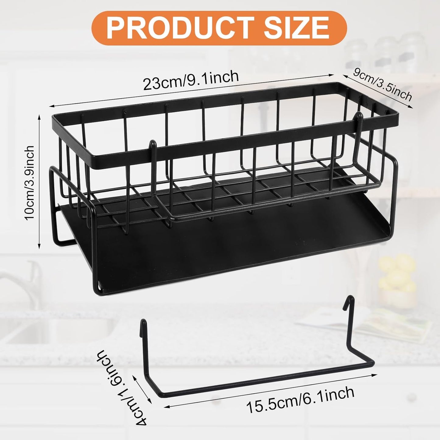 Multifunctional kitchen sink caddy - black stainless steel sponge holder - countertop cleaning rack with V1259-DP01-BO-239