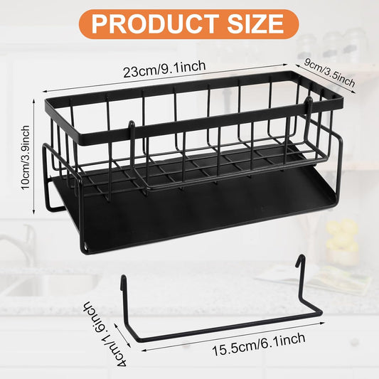 Multifunctional kitchen sink caddy - black stainless steel sponge holder - countertop cleaning rack with V1259-DP01-BO-239