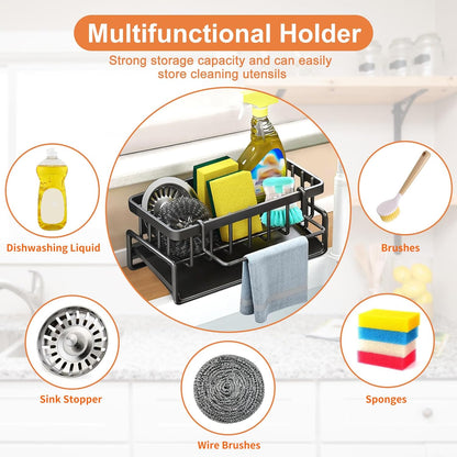 Multifunctional kitchen sink caddy - black stainless steel sponge holder - countertop cleaning rack with V1259-DP01-BO-239