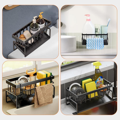 Multifunctional kitchen sink caddy - black stainless steel sponge holder - countertop cleaning rack with V1259-DP01-BO-239