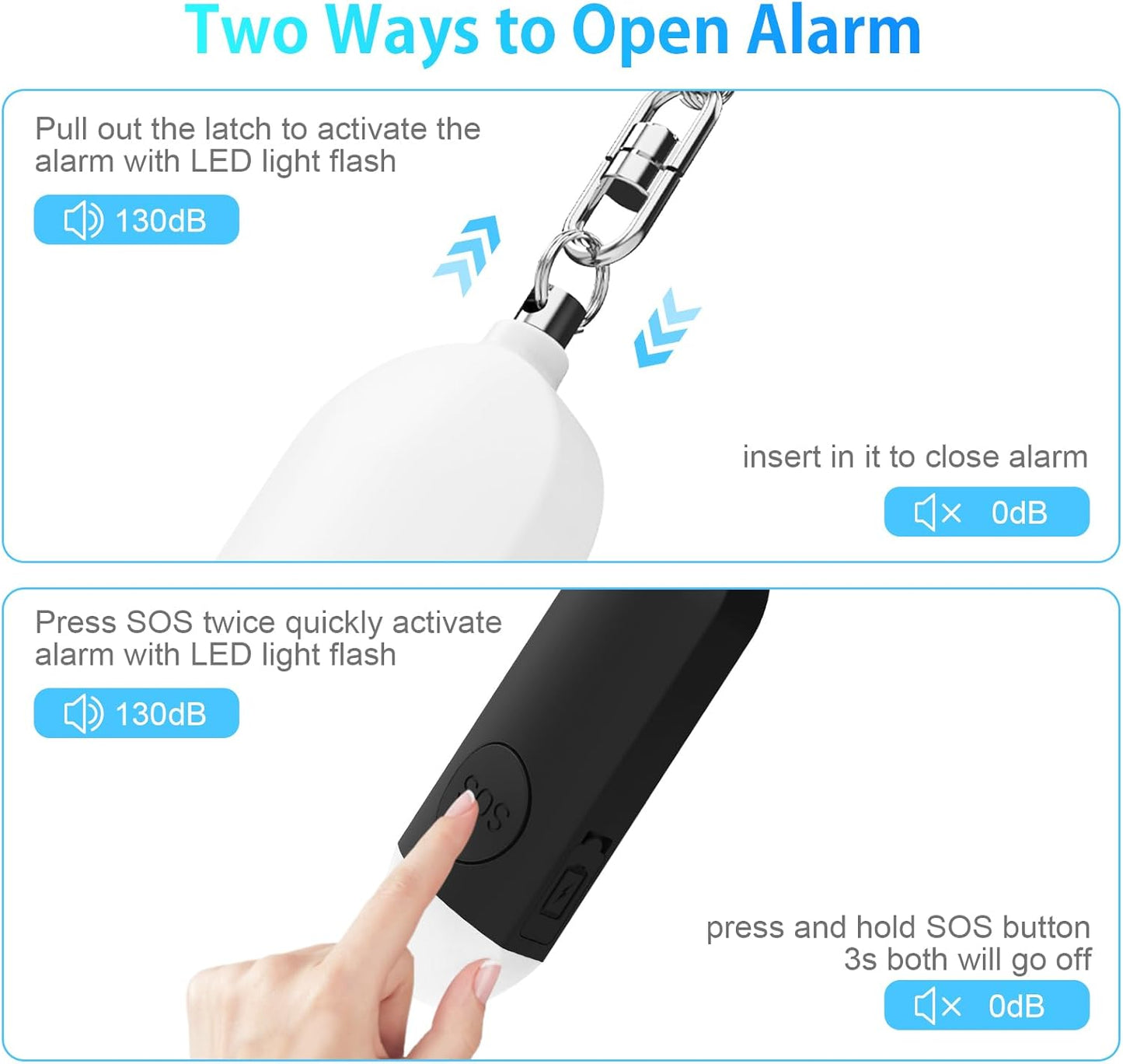 Alarm - Torch - 2-pack - 130dB - Personal alarm - Security alarm - Rechargeable - Emergency siren - with LED V1259-DP01-BO-24
