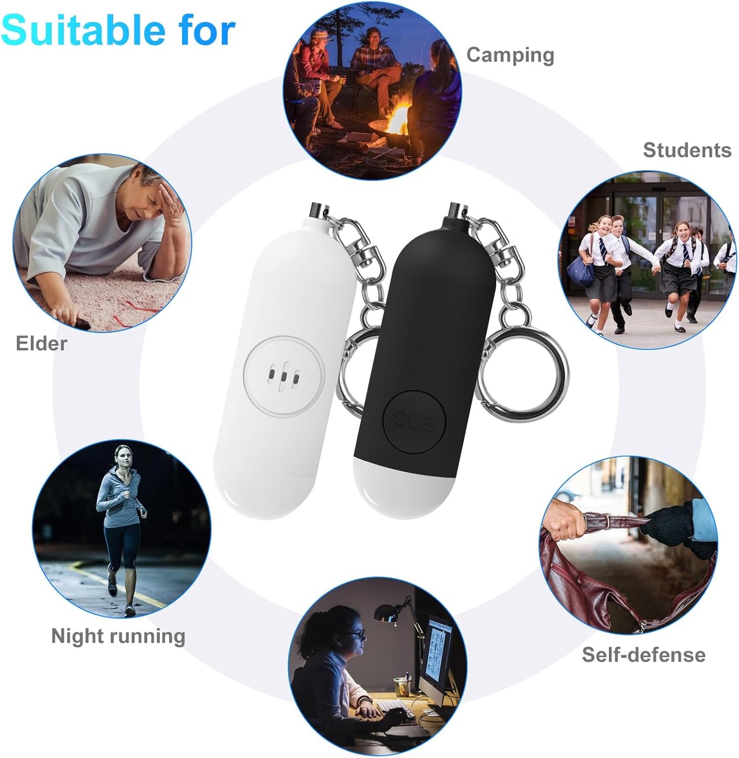 Alarm - Torch - 2-pack - 130dB - Personal alarm - Security alarm - Rechargeable - Emergency siren - with LED V1259-DP01-BO-24