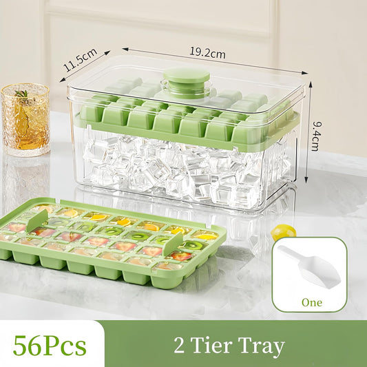 Ice Cube Trays - Ice Cube Tray with Lid and Container - 56 Ice Cube Molds - 2 Containers and Ice Scoop - V1259-DP01-BO-248