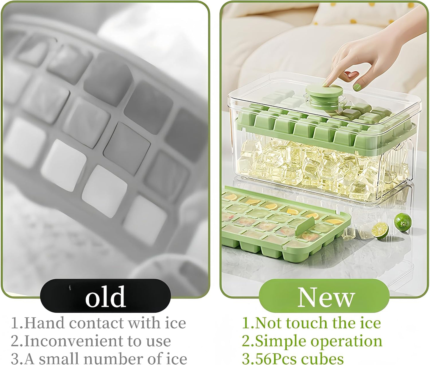 Ice Cube Trays - Ice Cube Tray with Lid and Container - 56 Ice Cube Molds - 2 Containers and Ice Scoop - V1259-DP01-BO-248