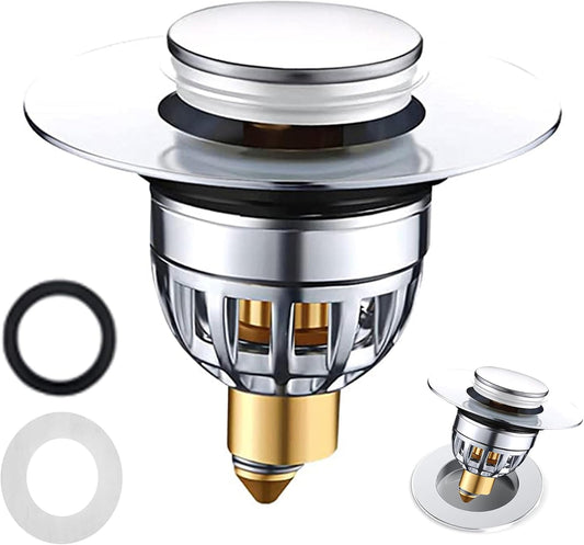 Gootsteenplug, universal, stainless steel strainer for collapsible sink plugs, drain plug for sinks 34-42 mm, V1259-DP01-BO-255