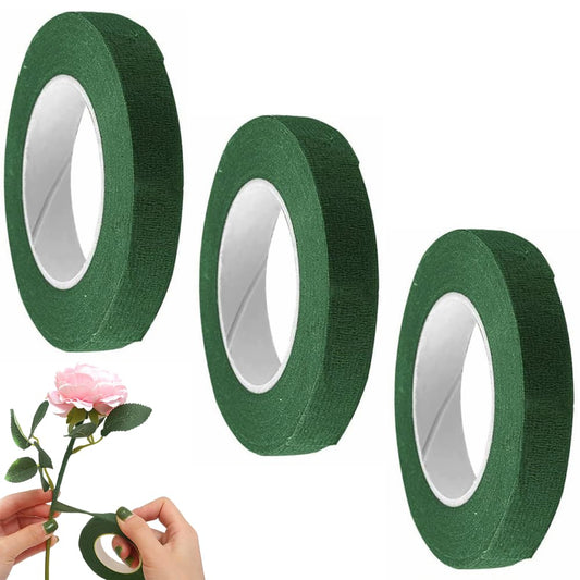 3 rolls of flower tape - 12 mm wide dark green flower tape for wrapping bouquet stems and DIY craft projects V1259-DP01-BO-265