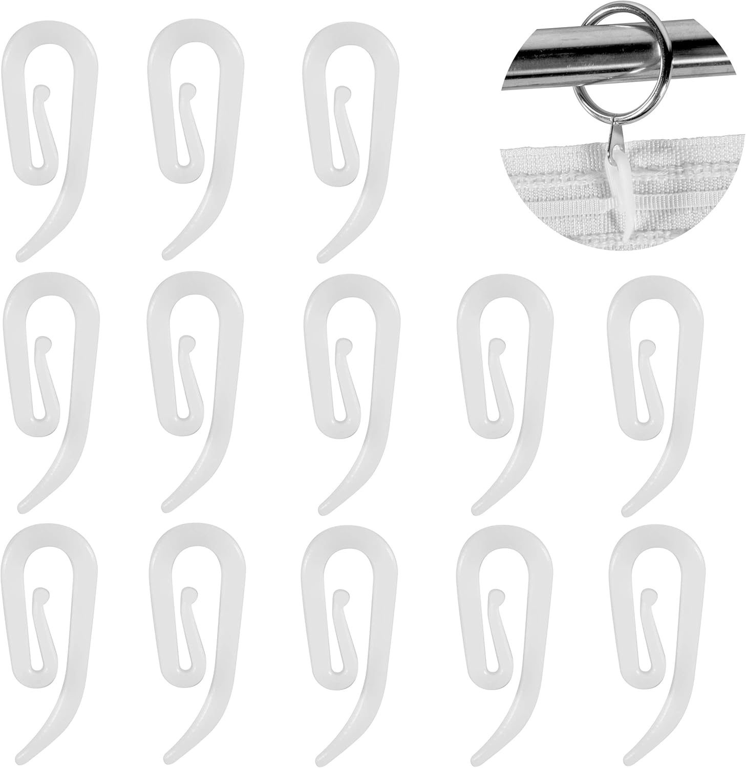White plastic hooks for windows and door curtains - curtain hooks - suitable for windows, doors and shower V1259-DP01-BO-267