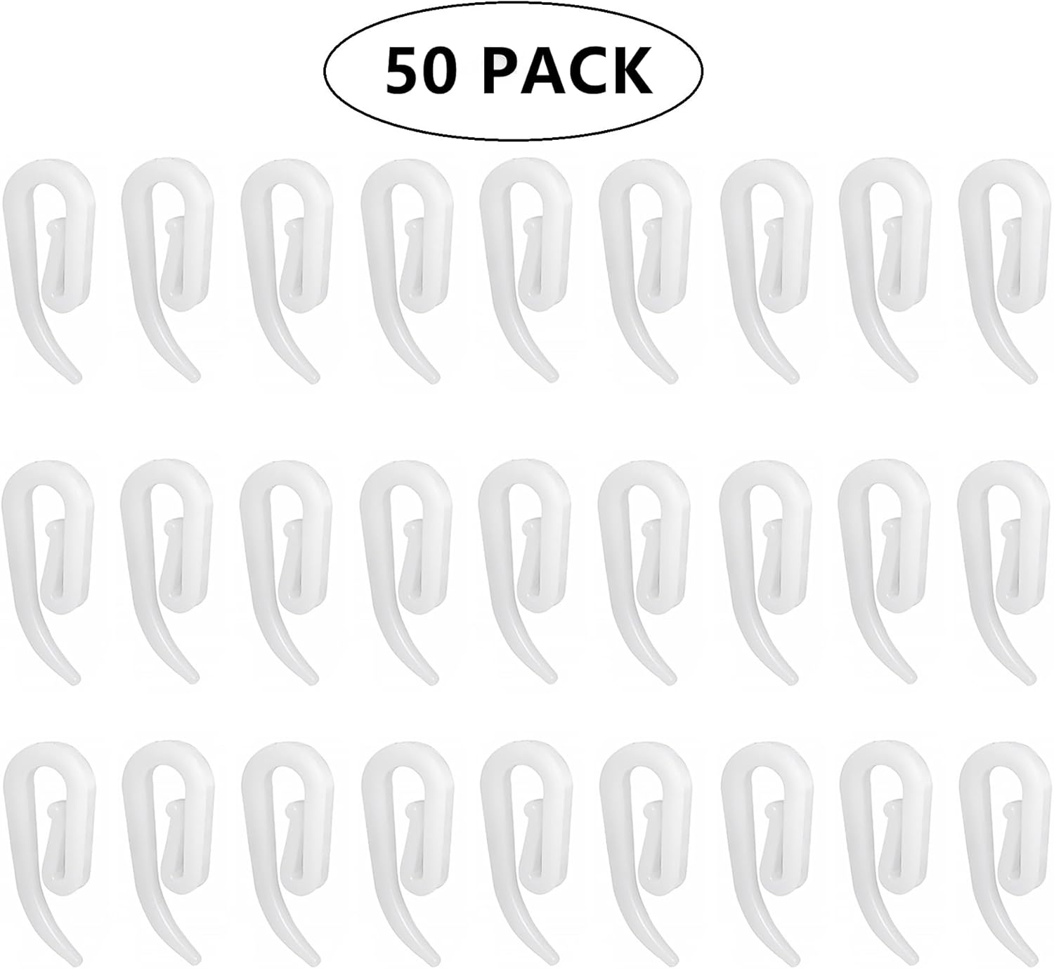 White plastic hooks for windows and door curtains - curtain hooks - suitable for windows, doors and shower V1259-DP01-BO-267