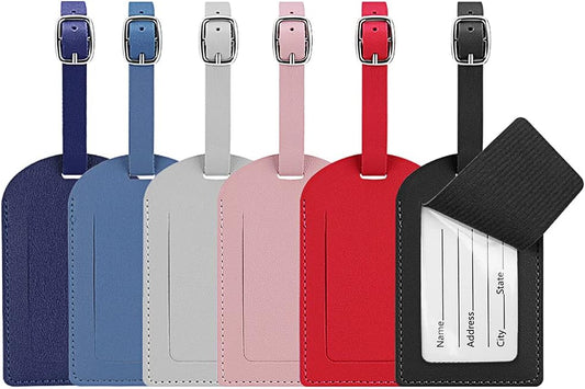 Bagagelabels, 6 pieces leather bag tags, travel bag labels with name-ID cards, luggage tags for travel bags, V1259-DP01-BO-268