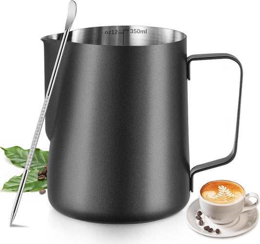 Melkopschuimpot - 350 ml stainless steel milk frothing jug for milk, coffee, cappuccino, latte art, barista V1259-DP01-BO-282