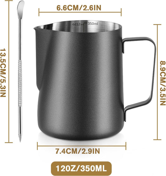 Melkopschuimpot - 350 ml stainless steel milk frothing jug for milk, coffee, cappuccino, latte art, barista V1259-DP01-BO-282