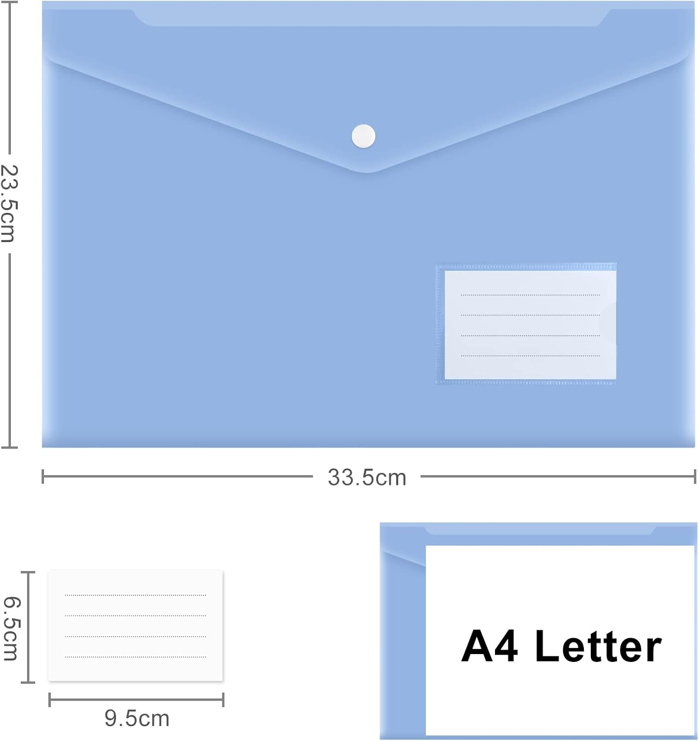 10 pieces of A4 plastic envelope folders, transparent envelopes with press studs, A4 folders with label V1259-DP01-BO-287
