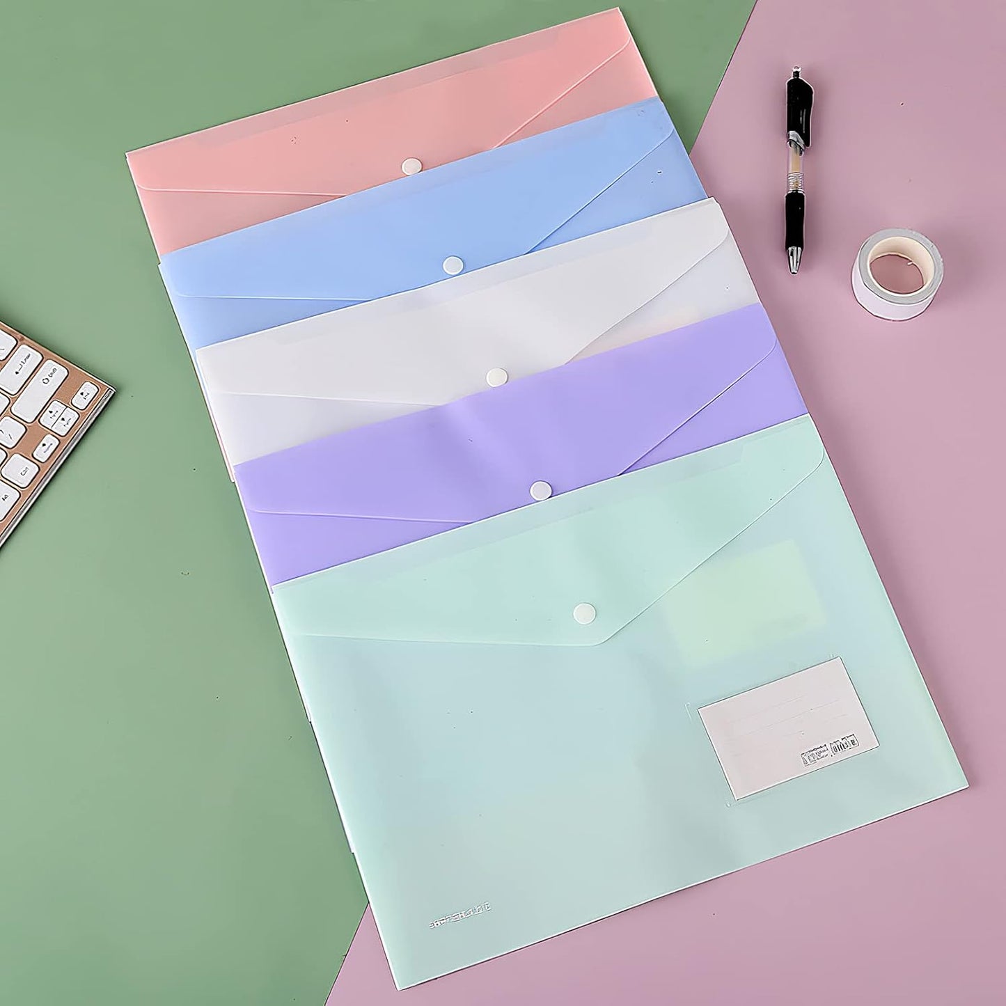 10 pieces of A4 plastic envelope folders, transparent envelopes with press studs, A4 folders with label V1259-DP01-BO-287