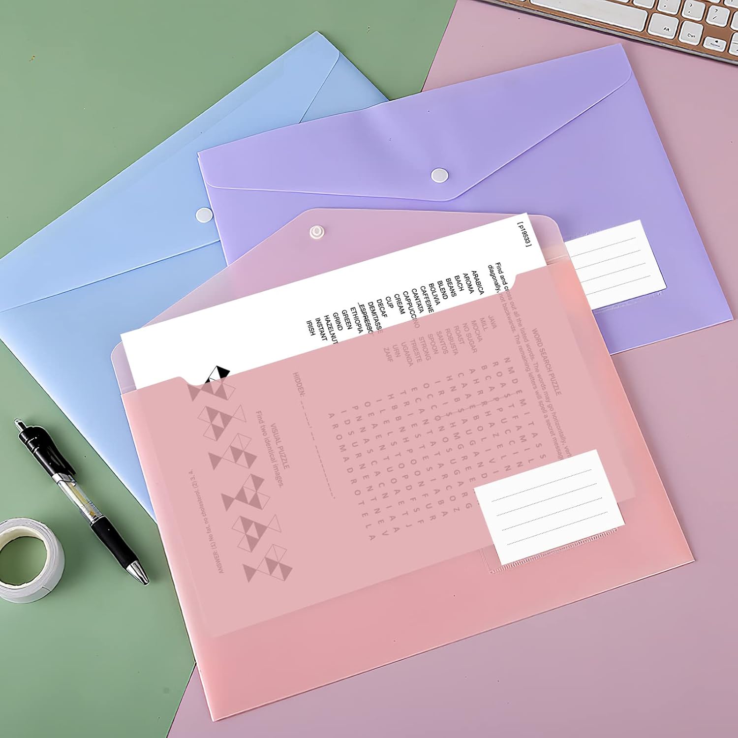 10 pieces of A4 plastic envelope folders, transparent envelopes with press studs, A4 folders with label V1259-DP01-BO-287