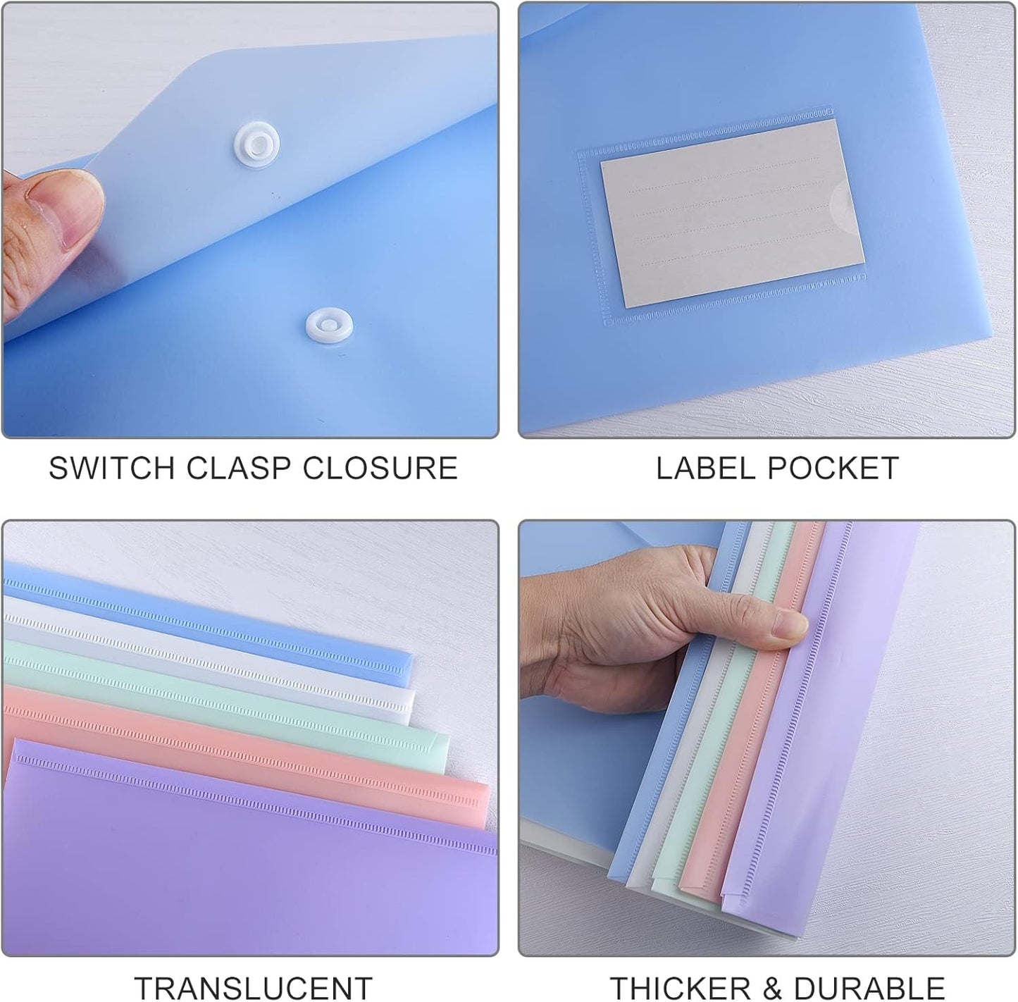 10 pieces of A4 plastic envelope folders, transparent envelopes with press studs, A4 folders with label V1259-DP01-BO-287