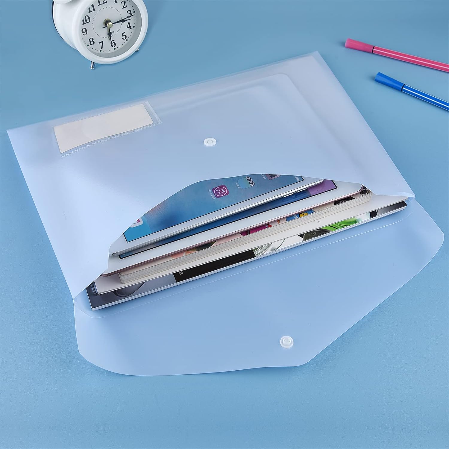 10 pieces of A4 plastic envelope folders, transparent envelopes with press studs, A4 folders with label V1259-DP01-BO-287