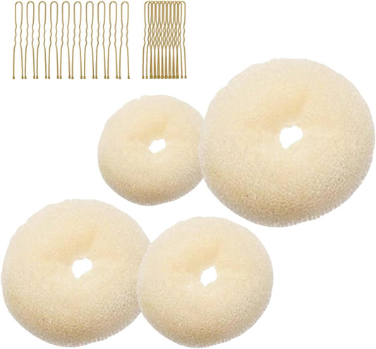 4-piece ring donut hair knot styler with 20 gold hair clips, beige donut bun maker, hair rings, styling set V1259-DP01-BO-305