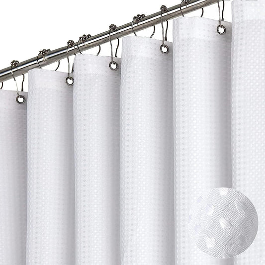 Shower Curtain - Waffle Shower Curtain - 180 x 200 cm - White Shower Curtain - Textured Fabric - Bathroom V1259-DP01-BO-32