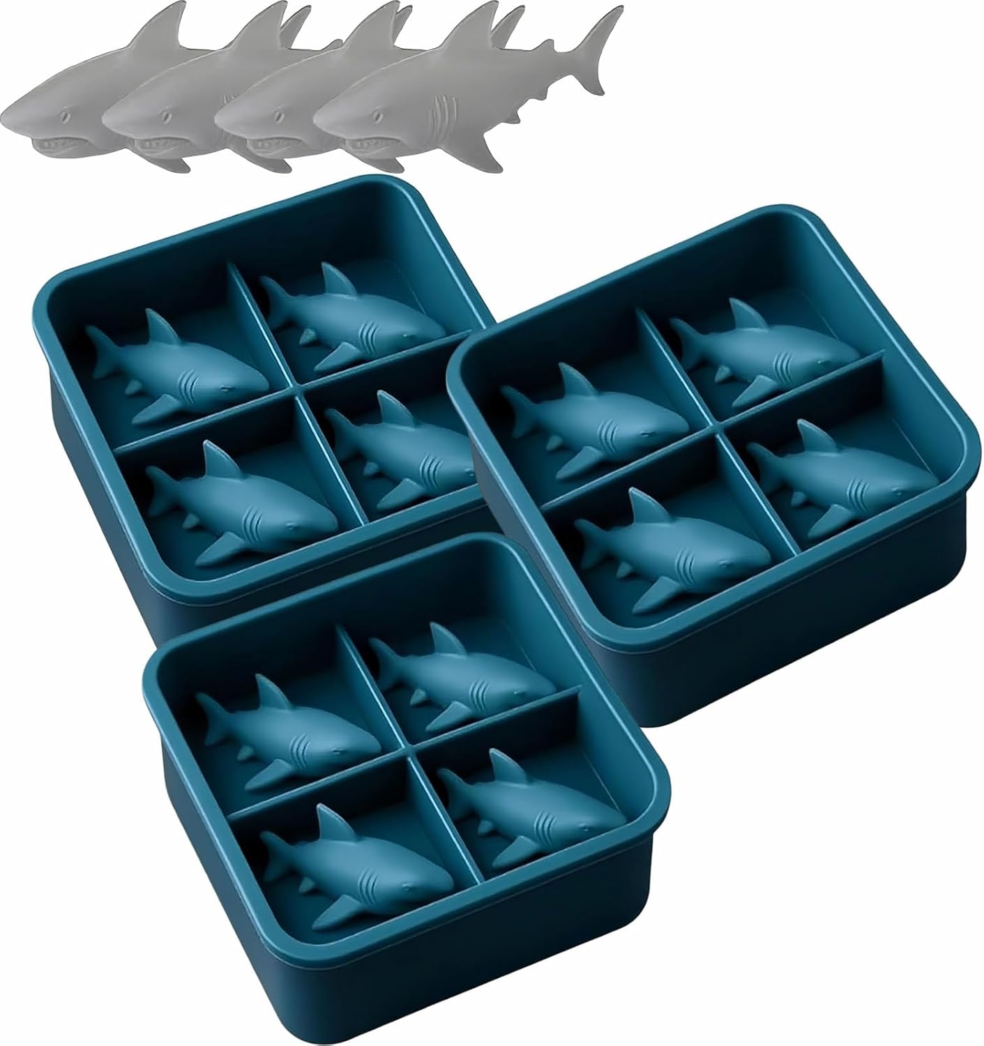 Shark Silicone Ice Molds - 3D Silicone Fun Shark Cube Maker - 4 Shark Fin Ice Cube Molds - Suitable for cold V1259-DP01-BO-322