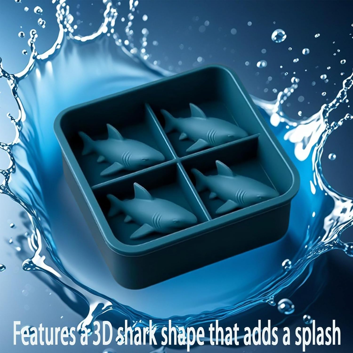 Shark Silicone Ice Molds - 3D Silicone Fun Shark Cube Maker - 4 Shark Fin Ice Cube Molds - Suitable for cold V1259-DP01-BO-322