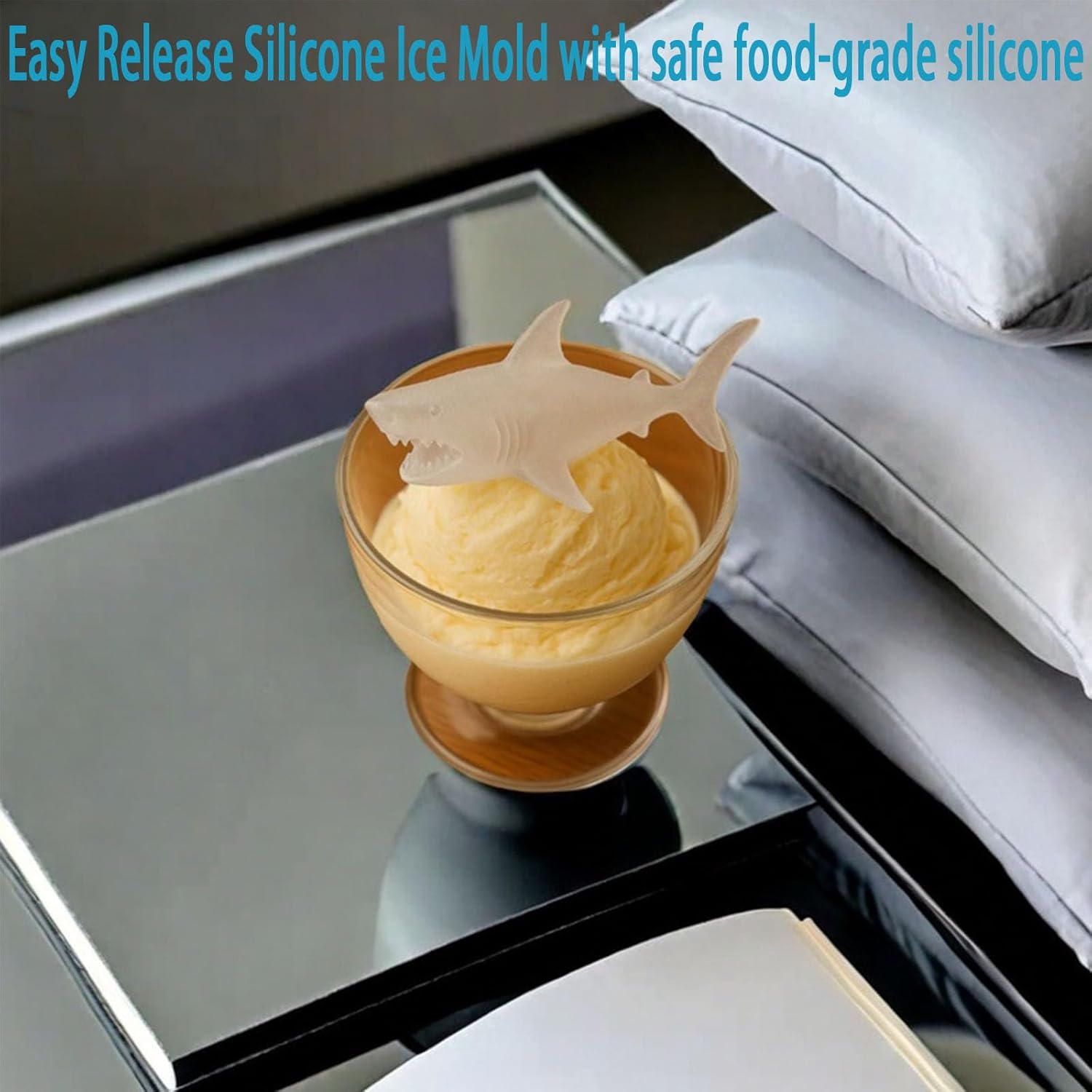 Shark Silicone Ice Molds - 3D Silicone Fun Shark Cube Maker - 4 Shark Fin Ice Cube Molds - Suitable for cold V1259-DP01-BO-322