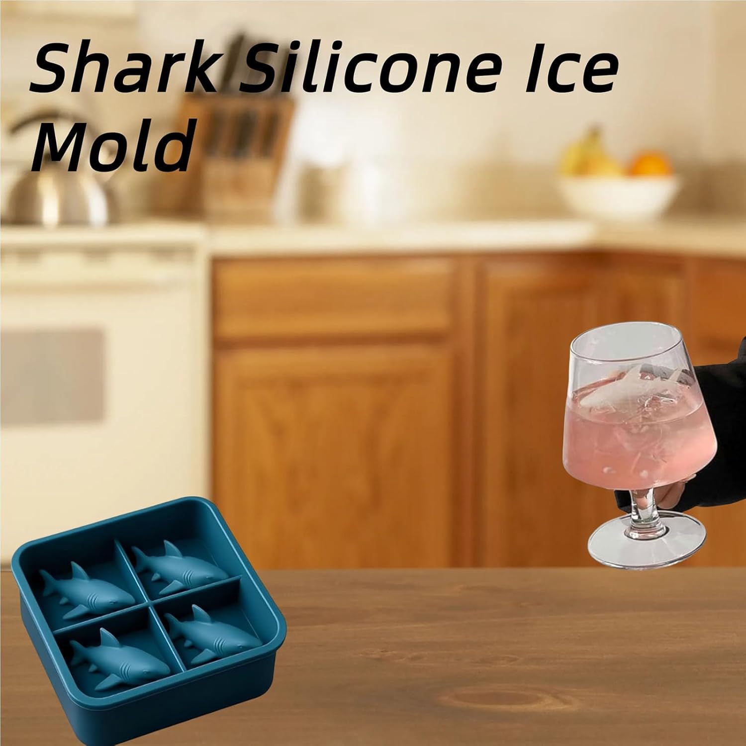 Shark Silicone Ice Molds - 3D Silicone Fun Shark Cube Maker - 4 Shark Fin Ice Cube Molds - Suitable for cold V1259-DP01-BO-322