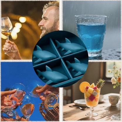 Shark Silicone Ice Molds - 3D Silicone Fun Shark Cube Maker - 4 Shark Fin Ice Cube Molds - Suitable for cold V1259-DP01-BO-322