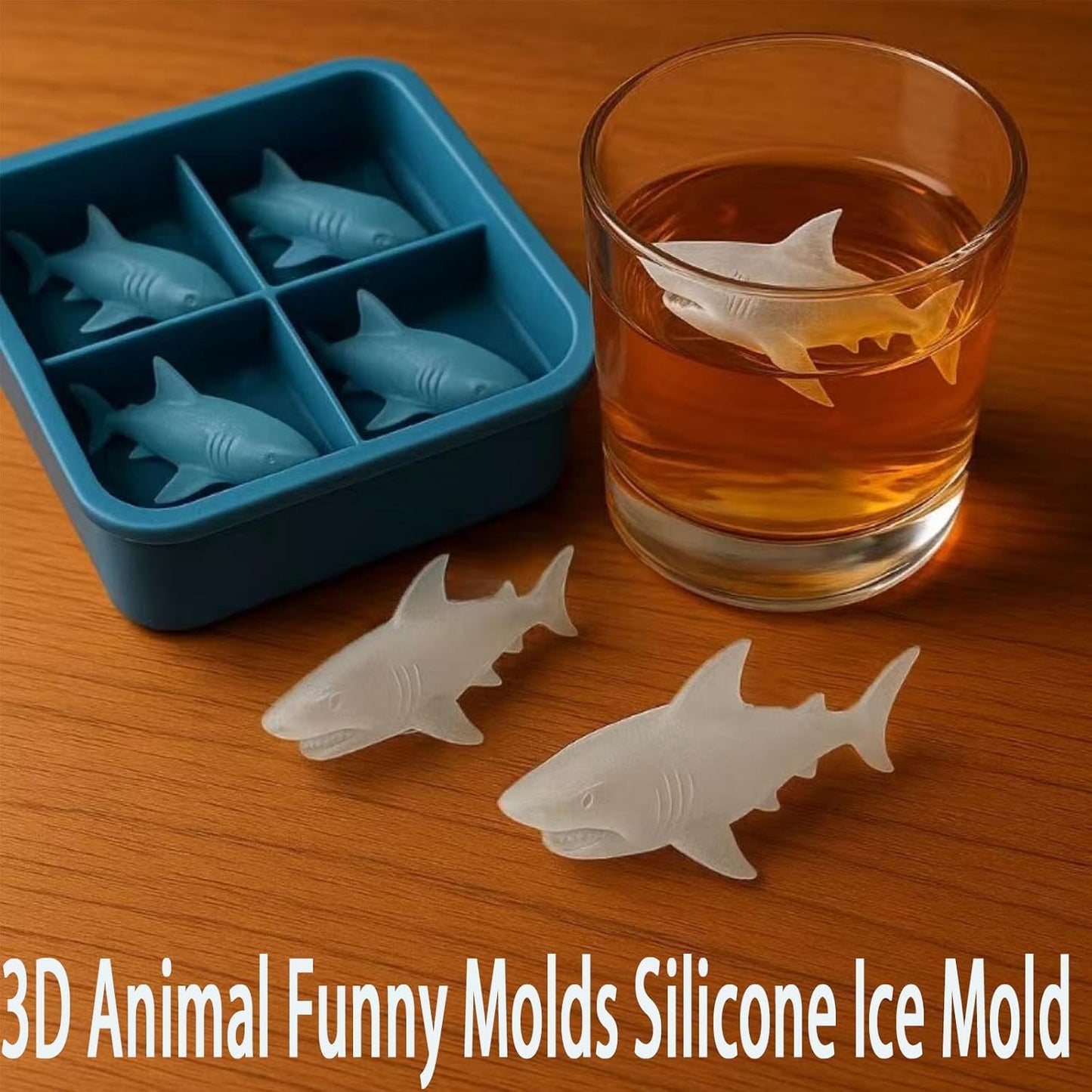Shark Silicone Ice Molds - 3D Silicone Fun Shark Cube Maker - 4 Shark Fin Ice Cube Molds - Suitable for cold V1259-DP01-BO-322