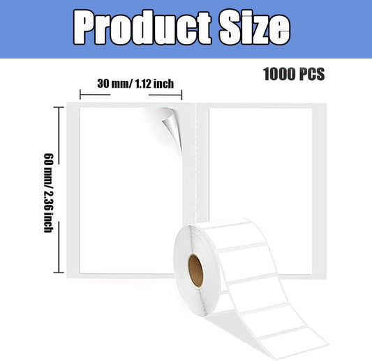 1000 stickers on a roll - food labels - self-adhesive blank labels 60 x 30 mm - white - removable. Suitable V1259-DP01-BO-346
